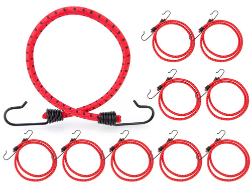 Guma transportowa 8 mm z haczykami - ekspandor czerwony - 60cm / 10 sztuk