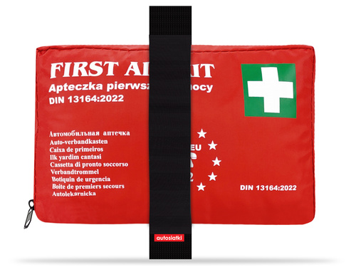 Apteczka z wyposażeniem DIN 13164 i uchwytem na rzep