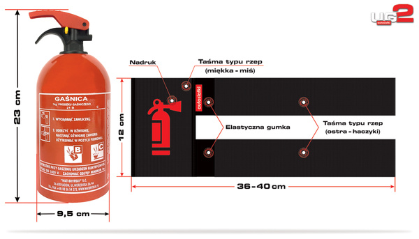 Gaśnica samochodowa + uchwyt na rzep UG2 RED