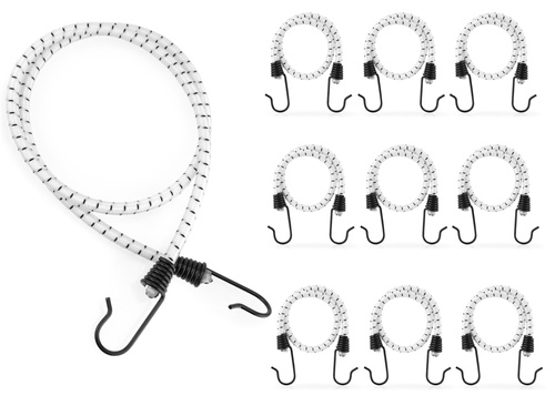 Guma transportowa 8 mm z haczykami - ekspandor biały - 120cm / 10 sztuk