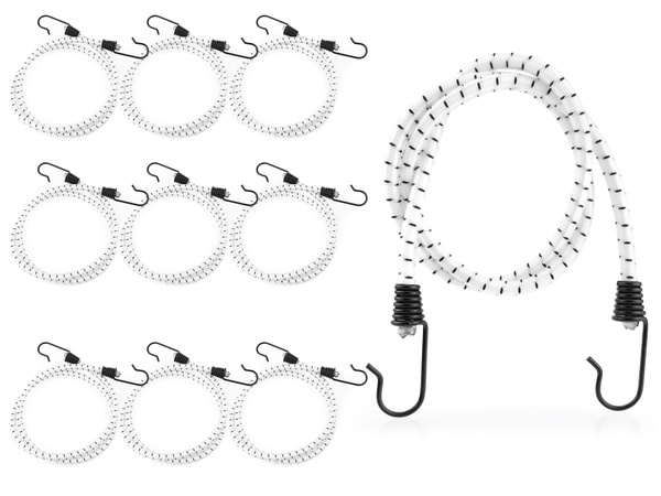 Guma transportowa 8 mm z haczykami - ekspandor biały - 100cm / 10 sztuk
