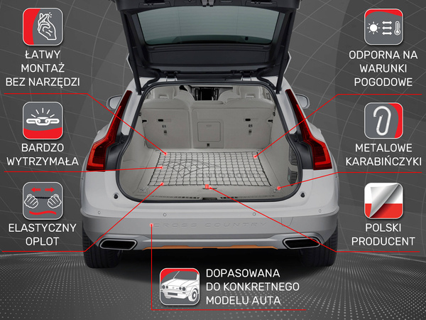 Siatka do bagażnika Volkswagen Caddy Furgon van duża