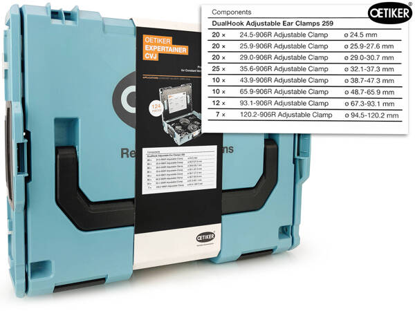 Zestaw opasek w organizerze OETIKER Expertainer CVJ do wymiany przegubów - 124 elementy